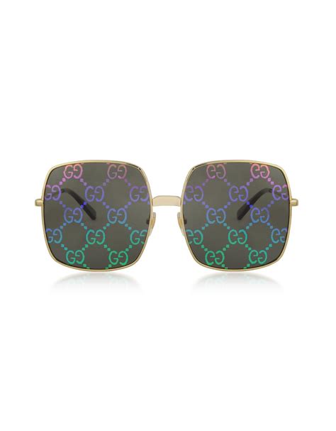 gucci rectangular frame metal sunglasses w gg pattern lenses in gold metallic lyst