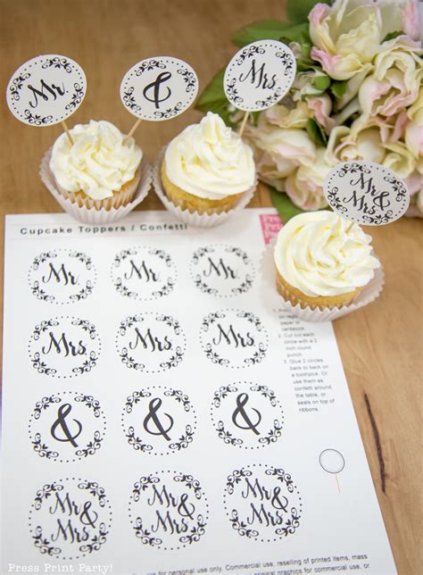 Free Mr And Mrs Wedding Cupcake Toppers Press Print Party