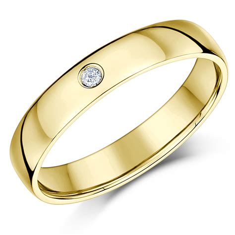 4mm 9 Carat Heavy Yellow Gold Diamond Wedding Ring Band Yellow Gold