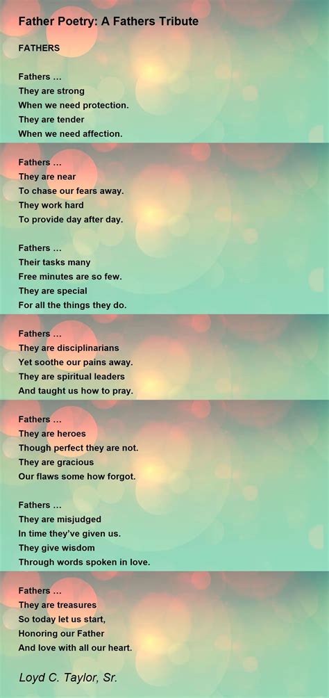 Father Poetry A Fathers Tribute Poem By Loyd C Taylor Sr Poem