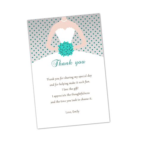 Grey Turquoise Bridal Shower Thank You Cards Bouquet Bride Etsy