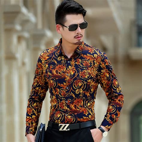 luxury brand mens shirts vogue man shirt fancy men casual floral dress shirts long sleeve noble
