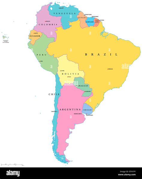 Political Map Of South America With Single Statescapitals And National