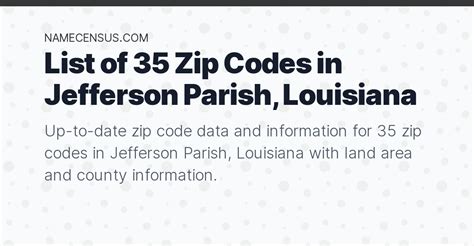 Jefferson Parish Zip Codes List Of 35 Zip Codes In Jefferson Parish