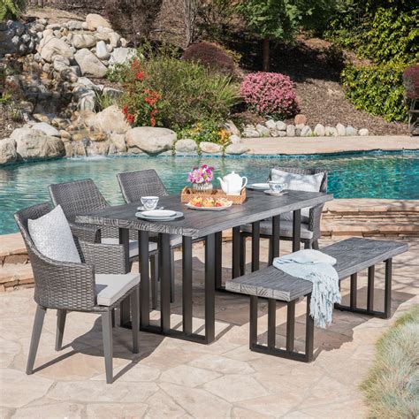Beatrice Outdoor 6 Piece Wicker Dining Set With Weight Concrete Dining