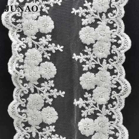 5 Yard White Cotton Lace Fabric Flower Embroidered Ribbon Trim Water