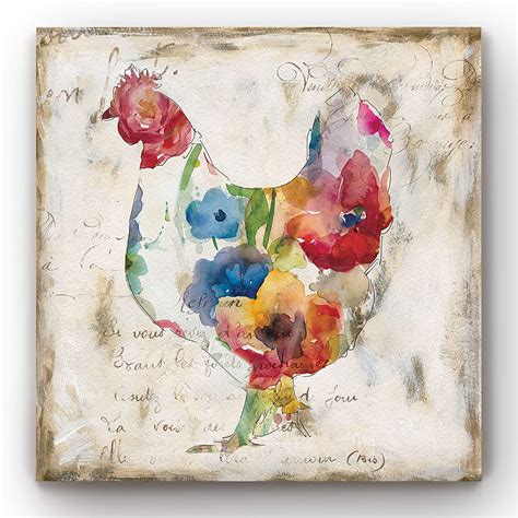 Amazon Com Renditions Gallery Flowered Hen Modern Artwork On Stretched Canvas Wall Art D Cor