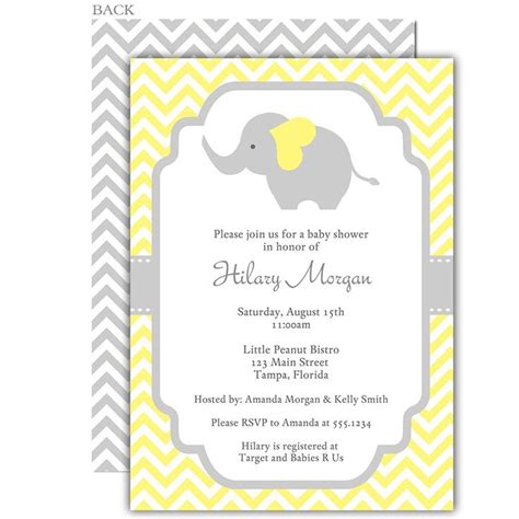 Chevron Elephant Yellow Baby Shower Invitation Baby Shower Yellow