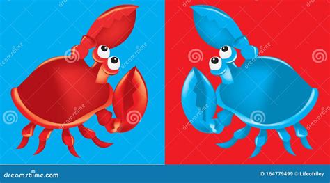 Red And Blue Vector Crabs On Red And Blue Backgrounds Stock Vector