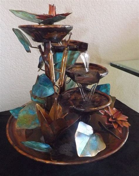 4 Tier Copper Waterfall Fountain W Cattails Water Lilies Etsy