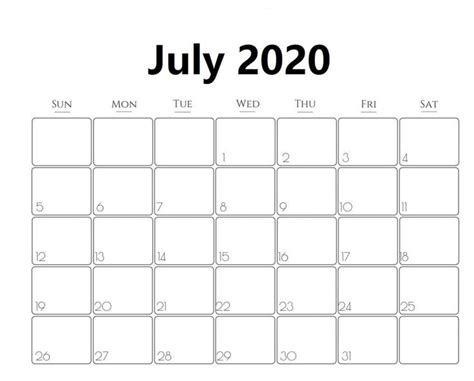 Cute July 2020 Calendar Calendar Printables Calendar Template 2020