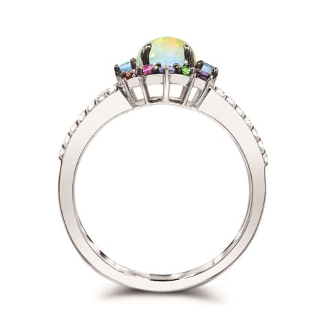 Sterling Silver Opal And Multi Gemstone Ring Charm Diamond Centres