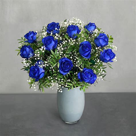 Dozen Blue Roses Bouquet Of Fresh Flowers By Fleur De Luxe