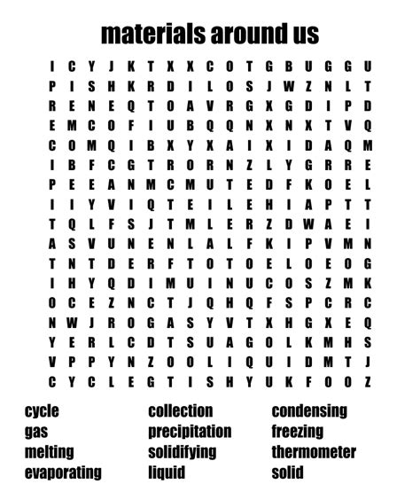 Materials Around Us Word Search Wordmint