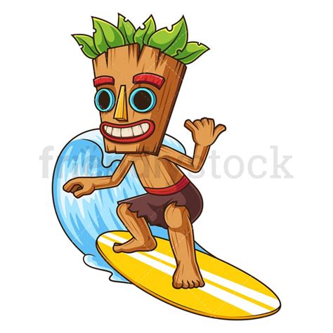 Tiki Character Surfing Cartoon Clipart Vector Friendlystock