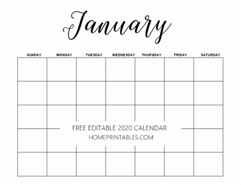 Blank Calendar 2020 Free Editable Template In Microsoft Word Home