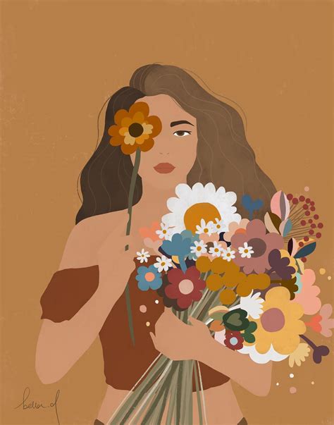 Girl With Flower Illustration Woman Illustration Print Fashion