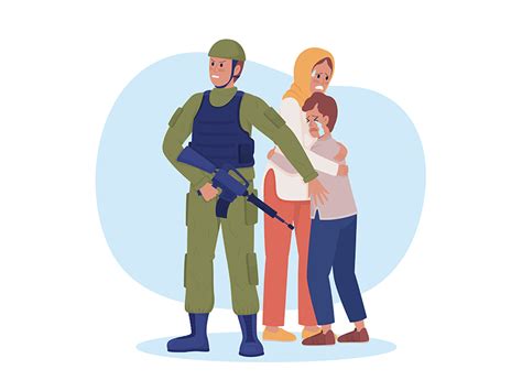 Militant Protecting Scared People 2d Vector Isolated Illustration