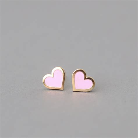 Pink Heart Stud Earrings Silver Post