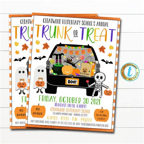 Editable Trunk Or Treat Flyerinvitation Printable Halloween Etsy