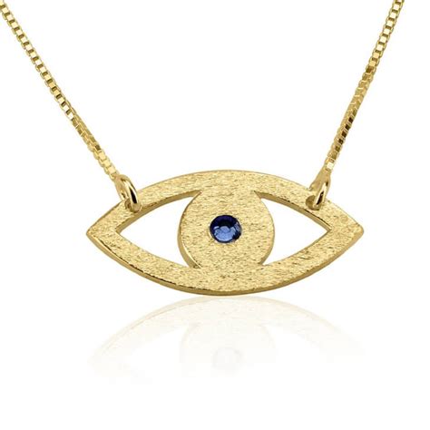 Personalized Custom K Gold Plated Evil Eye Necklace With Birthstone