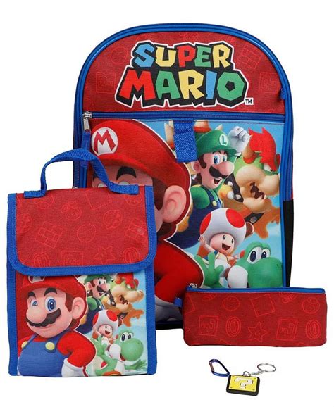 Super Mario Boys Backpack Set With Lunch Bag 5 Piece Set