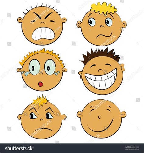 Emotion Faces Set Cartoon Children Emotions Collection Stock Vector