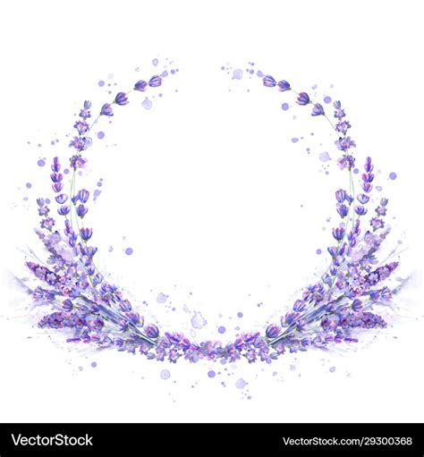 Lavender Flowers Purple Watercolor Round Frame Vector Image