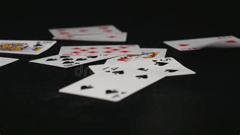 Playing Cards Playing Cards Falling On Black Table Stock Photo Image