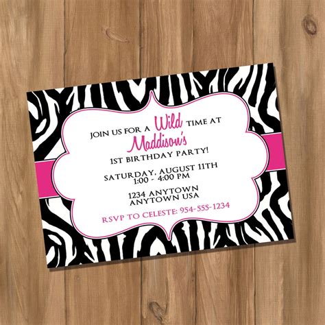 Pink Zebra Birthday Party Invitation Digital Diy