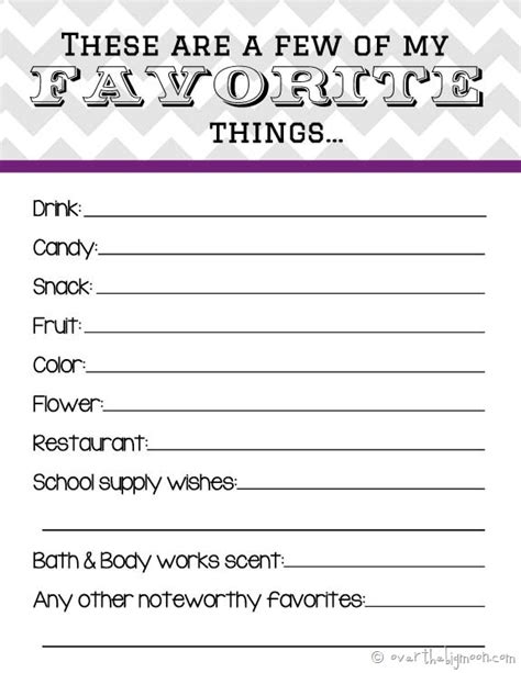 5 Best Images Of My Favorite Things Printable Free Printable Things