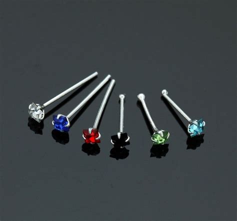 925 Sterling Silver Square Crystal Nose Pins Bones Nose Piercing