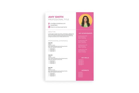 Pink Simple Minimalist Cv Resume Template Modern One Page Etsy