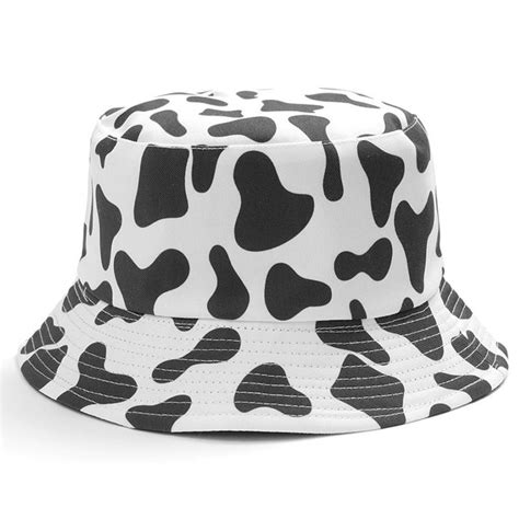 Ins Cute Reversible Black White Cow Print Pattern Bucket Hats Men Women