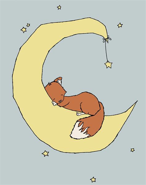 Fox Nursery Art Fox Moon Dream Fox Sleeping On The Moon Etsy