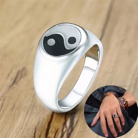 Yin Yang Ring Stainless Steel Pinky Ringtaoist Zen Spirit Jewelry Man Woman Balance Yoga Round