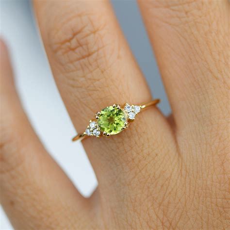 Unique Engagement Ring Peridot And Diamonds Round Cluster Etsy