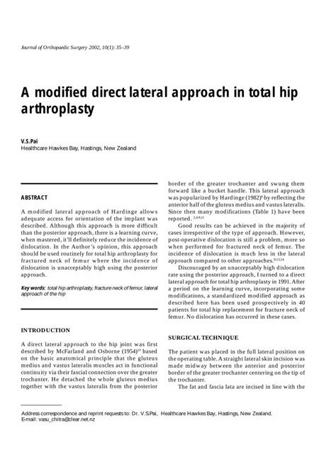 Pdf A Modified Direct Lateral Approach In Total Hip Arthroplasty · A