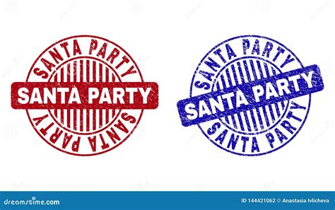 Grunge Santa Party Scratched Round Stamp Seals Stock Vector