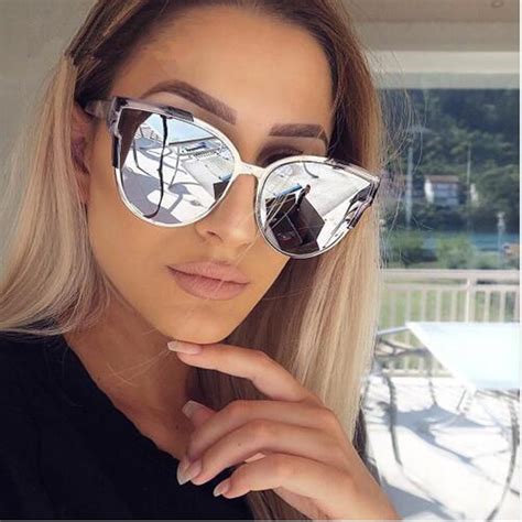Realstar 2018 Brand Cat Eye Sunglasses Women Luxury Designer Vintage Pink Mirrored Sun Glasses