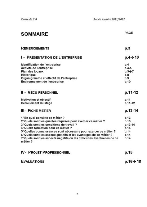 Rapport De Stage Professionnel Dans Le Cadre De Classe De 3ème 2012 En