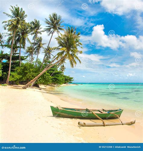 Boat On The Beautiful Tropical Beach Stock Photo Image Of Coastline