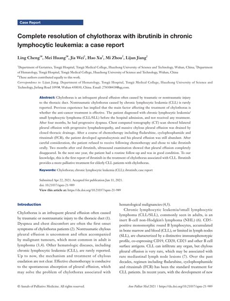 Pdf Complete Resolution Of Chylothorax With Ibrutinib In Chronic