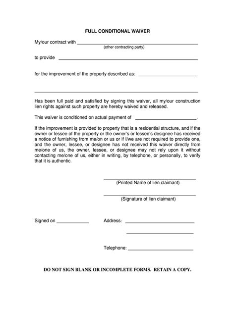 Conditional Lien Waiver Form Fill Out And Sign Printable Pdf Template