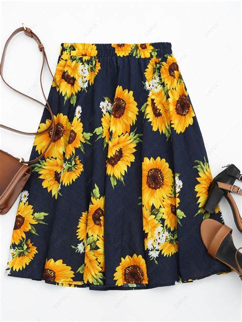 20 Off 2022 Sunflower Print High Waist Skirt In Floral Zaful
