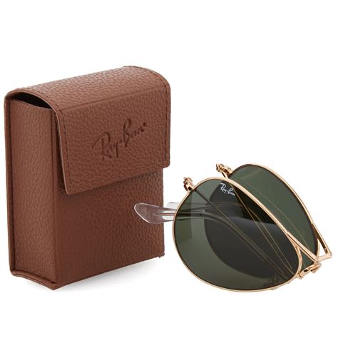 Ray Ban Aviator Folding Sunglasses Gold And Green End Tw