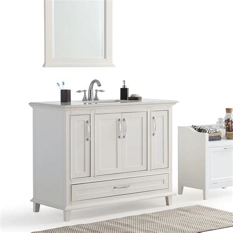 Simpli Home Ariana 42 Inch 4 Door 1 Drawer Bath Vanity In White With