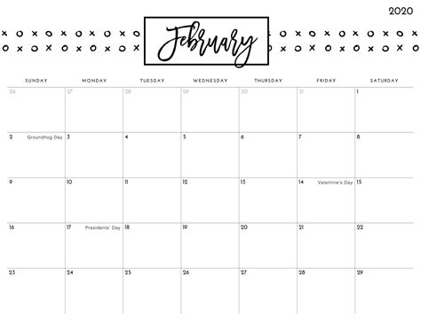 Calendar February 2020 Printable Pdf Holidays Template One Platform