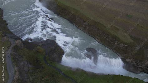 Aerial View Gullfoss Golden Falls Is A Waterfall Located In The