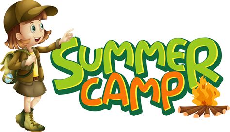 Font Design For Word Summer Camp With Girl And Campfire 1211802 Vector